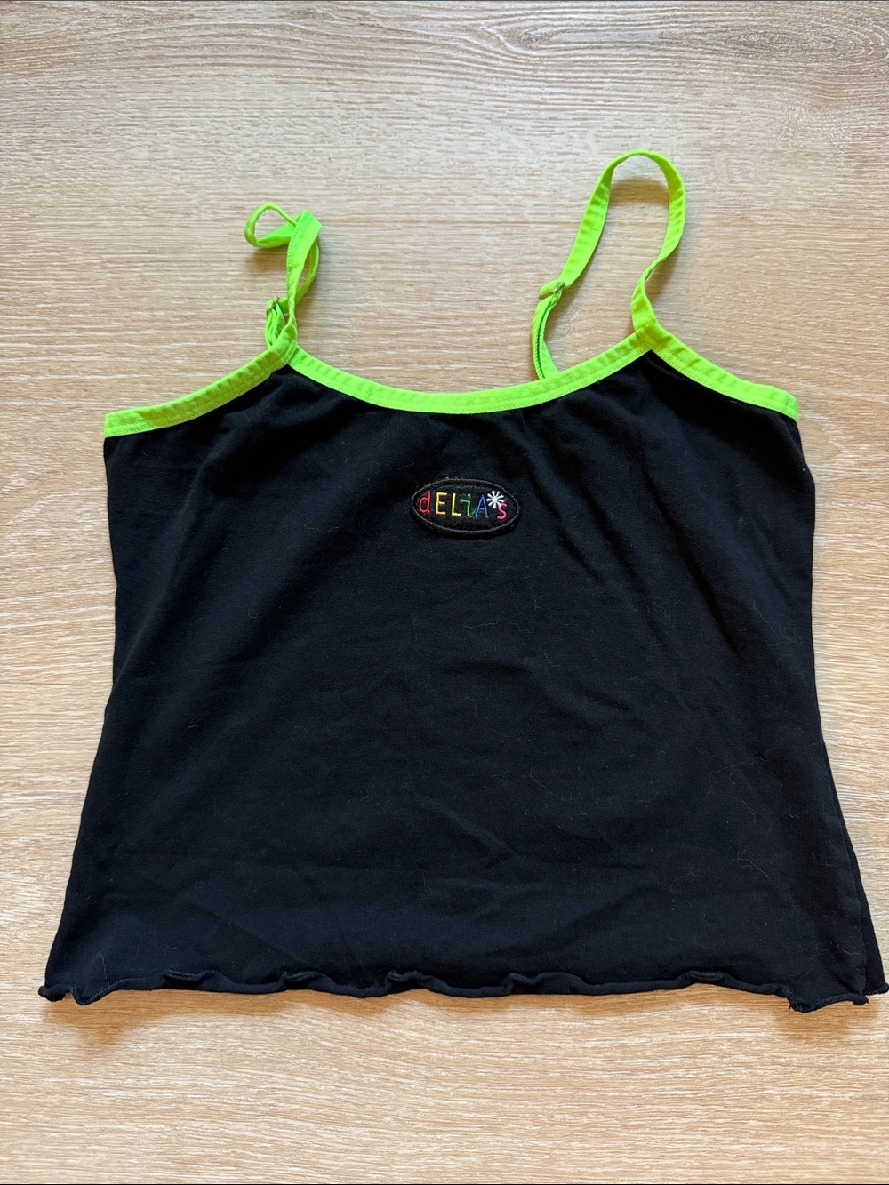 Delia’s x Dolls Kill Black and Neon Green Cropped Tank Top Women’s Size Small